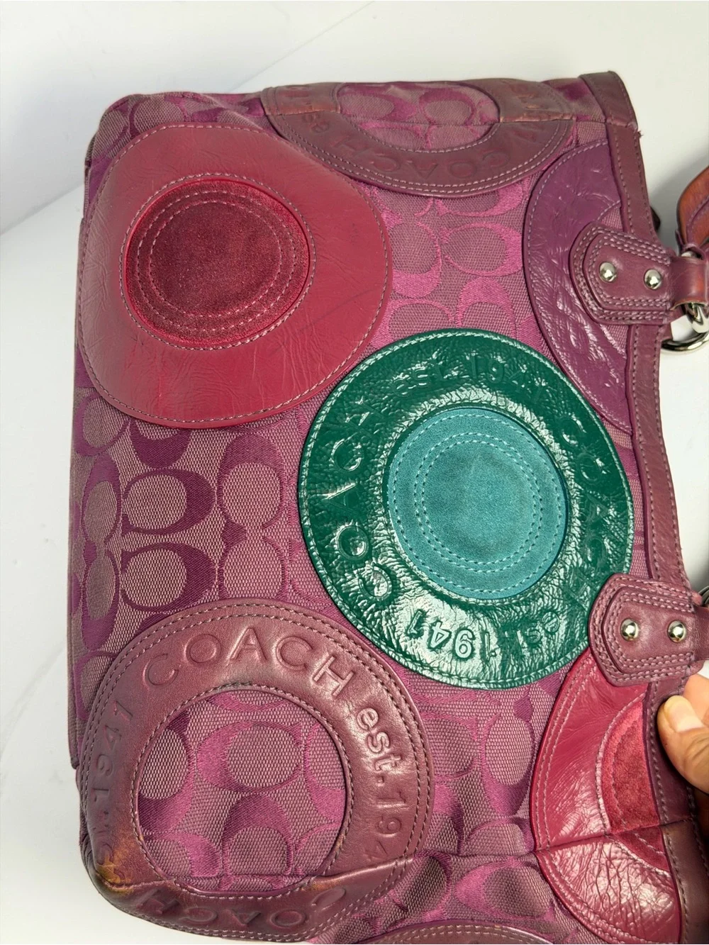 Vintage Coach Circle Patchwork East-West Plum Tote Bag
